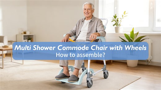 Soaids 4-in-1 Rolling Shower Chair with Wheels for Elderly & Disabled, Padded Commode Wheelchair with Locking Caster, Seat Belts, Adjustable Footrest for Bathroom, Home Care, 19" Seat Width