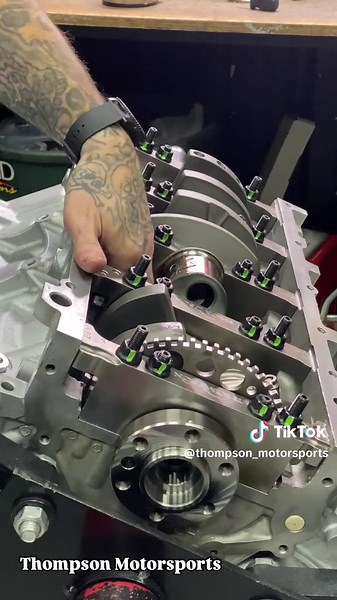 Watch as this sleeved 427 goes through assembly🔥 @cp_carrillo Pistons, @manleyperformance Connecting Rods, @callies_performance Crankshaft and @arpbolts main studs😮‍💨 Top end coming soon👀 #thompsonmotorsports #enginebuilder #lsswaptheworld #lsengine #enginebuild