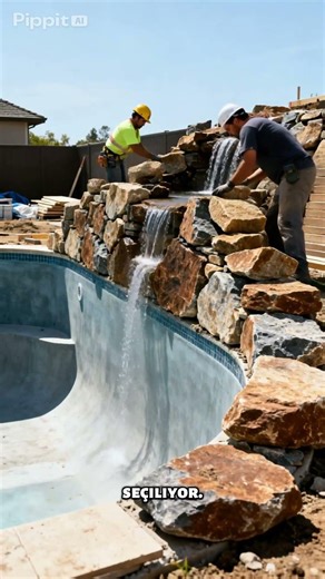 Backyard Pool with Waterfall Feature 🌊🏡 #shorts