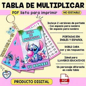 Multiplication Table to Print | Printable PDF | Double-sided | Customizable | Covers in English and Spanish | Educational Keychains - Etsy UK