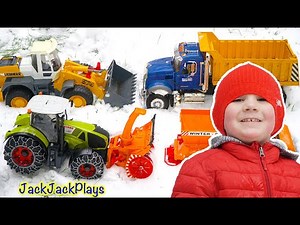 Pretend Play with Toy Trucks in the Snow! | Unboxing Big Bruder Snow Plow for Kids | JackJackPlays