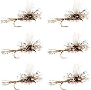 The Fly Fishing Place Calf Tail Parachute Adams Classic Trout Dry Fly Fishing Flies - Set of 6 Flies Size 14