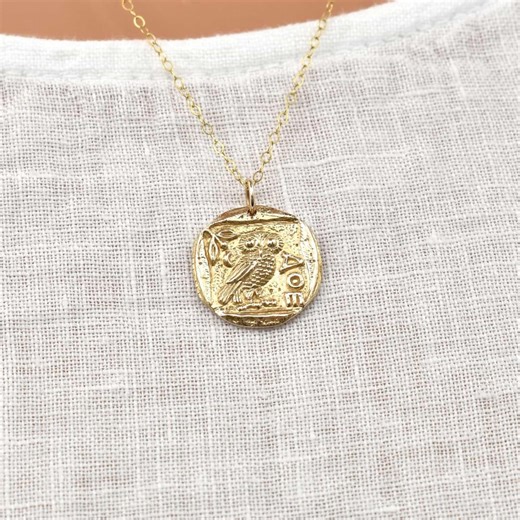 Gold Owl Pendant Necklace: Athena Greek Coin Replica - Etsy
