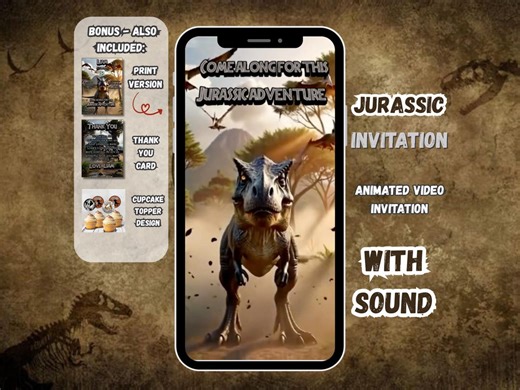 Jurassic Birthday Party Kit | Dinosaur Invitation Animated Video + Printable Invite + Thank You Card + Cupcake Toppers | Editable | - Etsy