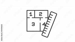 Room area linear animation. Square meter. Apartment plan. Floor space. House project. Furniture arrangement. Seamless loop HD video with alpha channel on transparent background. Animated outline icon Stock Video