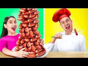 GIANT vs. SMALL PLATE | 24 HRS Eating Challenge | Last To Stop Wins! Food Situations by 123 GO! FOOD