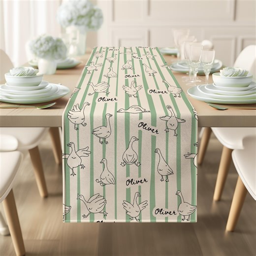 Silly Goose 1st Birthday Table Runner Custom Name Tablecloth Sage Green Stripped Dining Linen Welcome Baby Gift Little Boy Girl Party Decor - Etsy UK