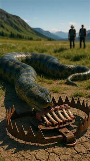 Will the anaconda escape the trap and get the meet🥩😋 #wildlife #trap #anaconda
