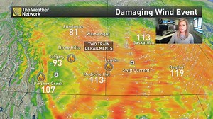 28K views · 173 reactions | Damaging wind storm continues on Wednesday after wildfires erupted, trains derailed and trucks toppled over on Tuesday. Watch below and read more on the current evacuations: bit.ly/2x5RBQW | The Weather Network | Facebook