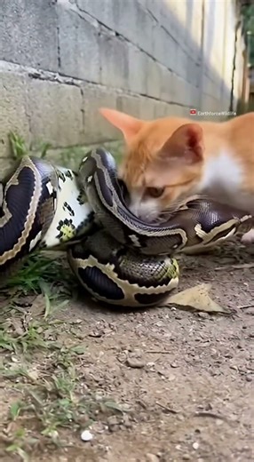 Brave Cat Saves Kitten from Python 🐱🐍 — Heartwarming Rescue #Shorts 🌲