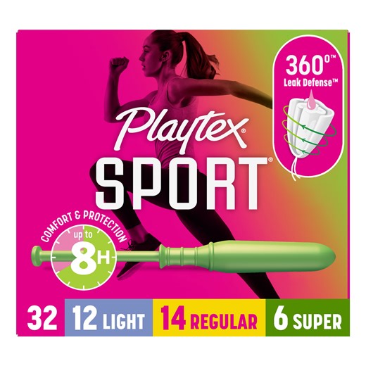 Playtex Sport Tampons, Unscented, Light/Regular/Super (32 Count)