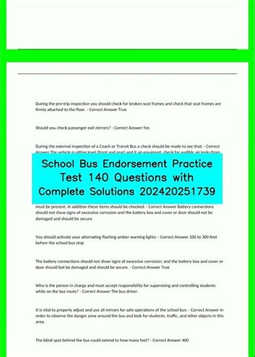 School Bus Endorsement Practice Test 140 Questions with Complete Solutions 202420251739 video