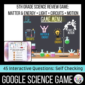 5th Grade Science Matter, Circuits Light Push Pull Gravity Friction 45 Questions