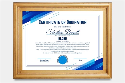 Editable Elder Ordination Certificate: Church Leadership Award (canva Template) - Etsy