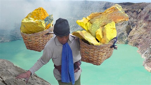 Inside Volcanoes Mining Tons of Dangerous Sulfur by Hands