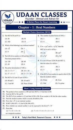 Class 10th math ch 1 वास्तविक संख्या ( real number most important questions