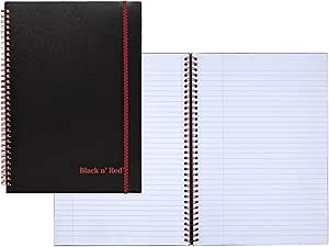 Black n' Red Notebook, Business Journal, 11-3/4" x 8-1/4", 70 Sheets, Ruled, Optik Paper, Scribzee App, Flexible Poly Cover, Wirebound, Black (E67008)