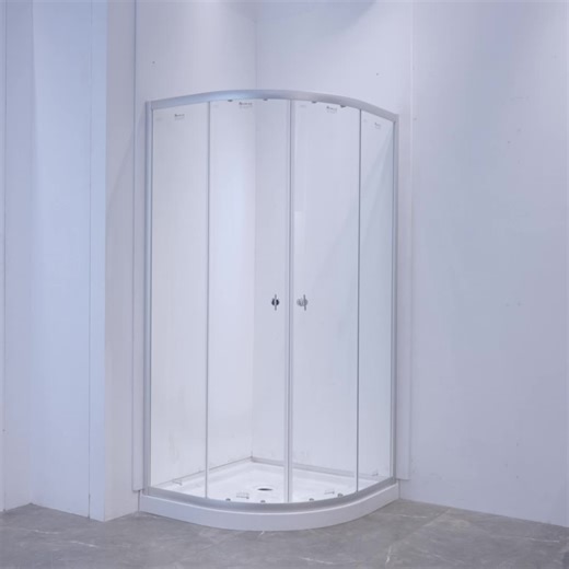 Weisdon Chrome Sector Tray Tempered Glass Aluminum Framed Double Sliding Door Shower Enclosure