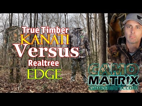 True Timber Kanati Vs Realtree Edge hunting camo in Human and Deer Vision on 25 Backgrounds