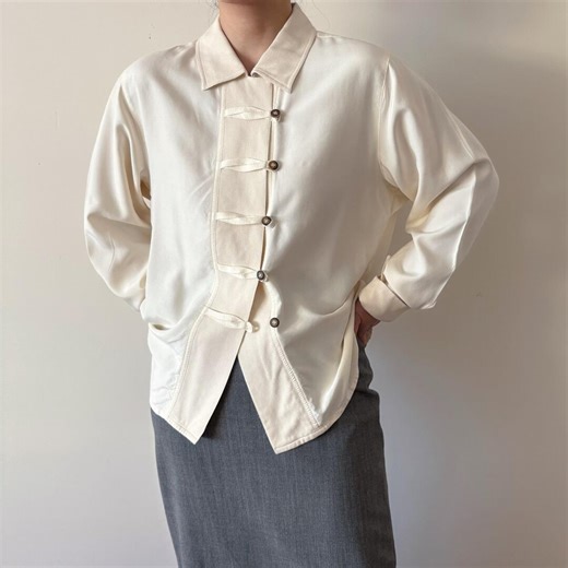 Vintage Silk Blouse Silk Shirt Minimalist Silk Top 90s Retro Vintage Style Silk Top off White Cream Button Down Matte Silk Textured Size L - Etsy