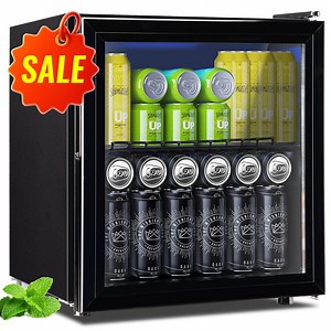 WANAI Beverage Refrigerator Cooler 1.7 Cu.ft Beer Fridge with Glass Door LED Light Adjustable Shelf