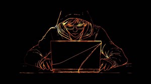 Download Neon frame effect, Hacker symbolizing cyber threats on black background for free