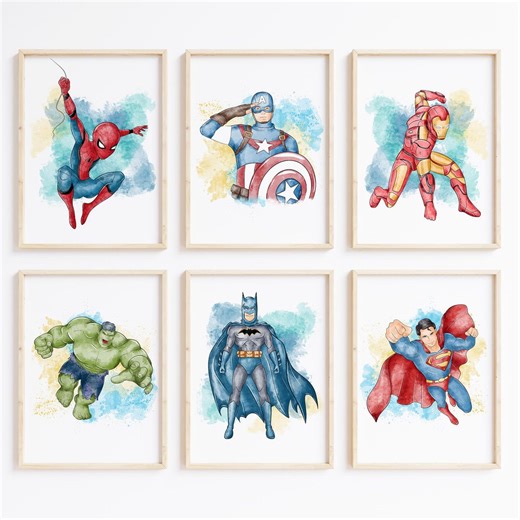 Superhero Prints Set: Kids' Room Decor, Avengers Art (unframed, Set of 6) - Etsy