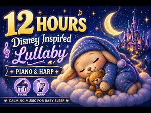 🌙 12 Hours of Magical Disney-Style Lullaby Music ✨ Piano & Harp for Deep Overnight Baby Sleep