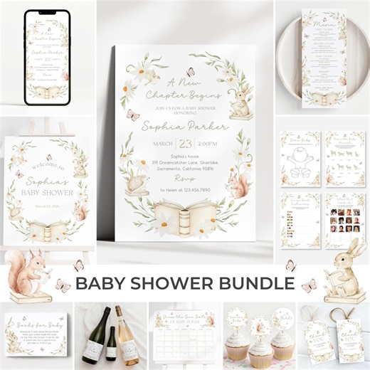 Storybook Baby Shower Invitation Bundle | A New Chapter Begins Baby Shower Set | Book Themed Baby Shower Decor | New Tale Game Pack | SB12 - Etsy