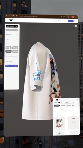 Website → virtualthreads.io on Instagram: "Create a 3D t-shirt mockup in seconds 🔥 Simply to ➡️ virtualthreads.io, and upload your graphic Position it anywhere on the model, and easily adjust the colors Finally, add animation in one click, and export an image, video or 3D model ⚡️ Get started for free ➡️ virtualthreads.io #itsnicethat #designfeed #graphicdesigner #designresources #streetwear #graphicinspired #selectedwork #grafikradar #eyeondesign #designeverywhere #collectgraphics #visualgraph