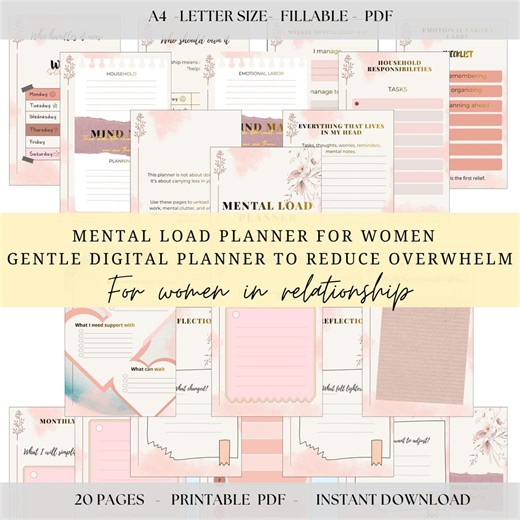 Mental Load Planner for Women | Gentle Digital Planner to Reduce Overwhelm | Printable PDF - Etsy
