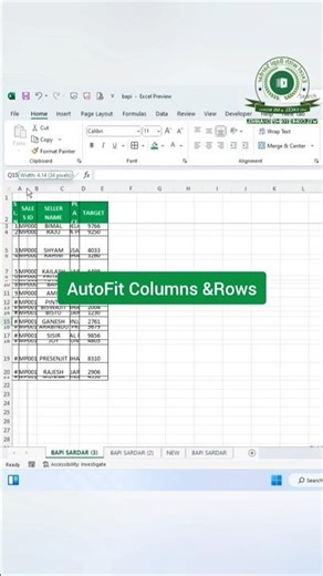 📊 AutoFit Columns & Rows Using Excel Shortcuts! #exceltips #microsoftexcel