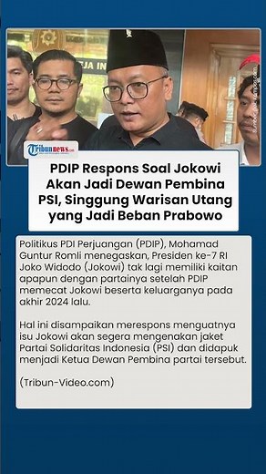 Jokowi Dikabarkan Jadi Dewan Pembina PSI, PDIP Beri Respons Keras dan Singgung Warisan Utang