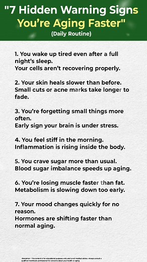 20K views · 26 reactions | . . . "7 Hidden Warning Signs You’re Aging Faster. . . #HealthyAging #AgingFix #Over50Health #LongevityTips #SeniorWellness #StayYoungLonger #BrainHealth #EnergyBoost #AgeReverse #DailyHealthTips #WellnessForSeniors #USAHealth #MindBodyBalance #HealthyHabits #fb #fblifestyle #viralvideo #uk #ukreels #canada #tiktok | Senior Health Book | Facebook
