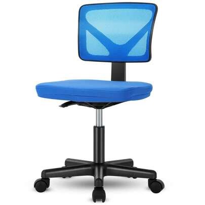 Low-Back Mesh Armless Swivel Office Chair With Lumbar Support, Rolling Computer Desk Chair For Home Bedroom,Blue | SHEIN
