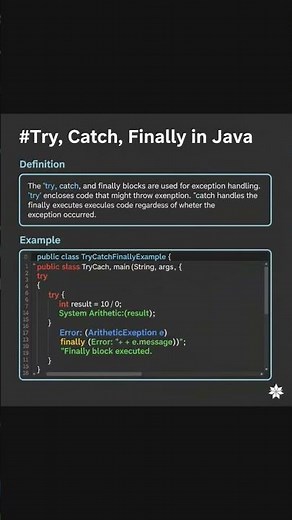 Try, Catch, Finally in Java | Module 6 | Topic 6.3 | #🍵 #try #catch #finally #java #rahulgenai