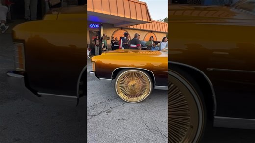 Candy Gold 71 Chevy Vert on Gold 24’s Daytons Pulling up to the Carshow