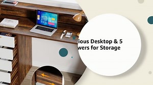 Tribesigns Computer Desk with 5 Drawers, 47-Inch Home Office Desk with Monitor Stand and Printer Space, Modern Ergonomic PC Study Writing Table for Bedroom, Small Spaces, Rustic Brown & White