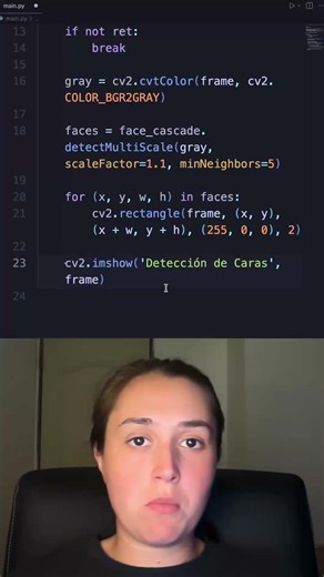Programa que detecta caras en la camara con python opencv y un modelo preentrenado.