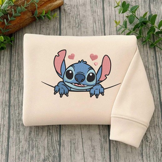 Cute Stitch Embroidery Design, Peeking Alien With Hearts, Love Cartoon Embroidery Pattern, Instant Download - Etsy