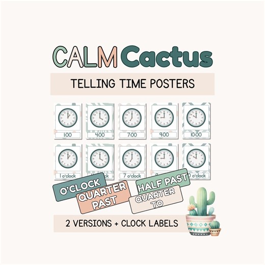 Time Posters for Classroom | Hour Clock Display for Calm Math Decor - Etsy Canada