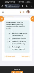 In the context of curriculum interpretation, 'synthesizing comp... | Filo