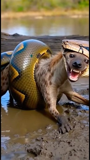 ☠️😱python grabs hyena head😱☠️#shorts #hyena #python #wildlife #youtubeshorts