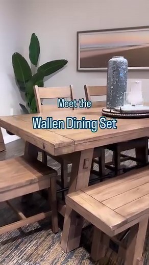 Look for Less Alert 👀 The beautiful Wallen Dining Set has the shabby chic, upscale country style you desire, at an affordable price. The thoughtful design of the table features hidden places for leaves so you can create the table you need for the people you love. #gardnerwhite #gardnerwhitefurniture #diningroom #decordupes #dupealert #countrydecor #countrystyle #shabbychic #diningroomdesign | Gardner White Furniture