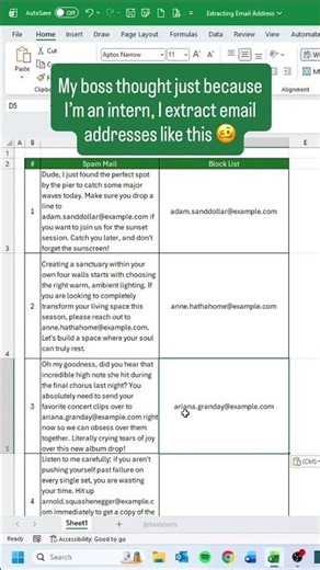 How to Extract Email Addresses in Excel! 📧 #excel