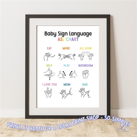 Baby Sign Language Print ASL Poster Printable Baby Sign Chart Sign Language Wall Art Toddler Sign Language Poster Baby Sign Language Print - Etsy