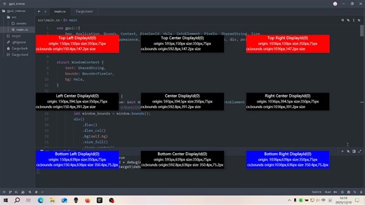 Rust GUI框架 gpui窗口位置示例