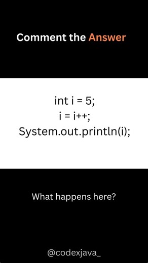 Code X Java on Instagram: "Follow our community link in bio 👆 ✨️ 👈👉 Java developers be like: ‘I know Java’, until these trick questions appear 😭🔥 If you got at least 1 wrong… welcome to the club 🤝😂 Comment your score! ⬇️ More Java tricks coming… stay tuned! #java #JavaDevelopers #learnjava #techcommunity #codenewbie #programmingtips #spring #explain #quiz #question #view #viral #javaprogramming #eplore #follow #codexjava_ #webapplication #w