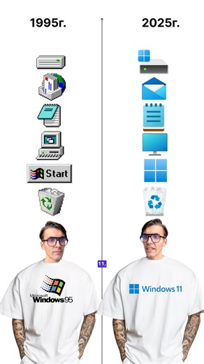 Windows 95 vs Windows 11: Эволюция иконок! #funny #windows11 #windows
