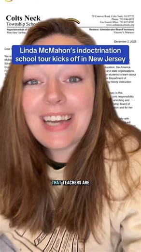 Kristen I Education & Politics on Instagram: "The right always says “keep indoctrination out of schools” until it’s then doing the indoctrination. Isn’t Linda McMahon too busy gutting the Department of Education to be doing a 50 state indoctrination tour right now? I guess not since she’s kicking off the tour in New Jersey this week… @jerseyshoreprogressives @gsequality @outinjerseymag #teachers #newjersey #teacherproblems"